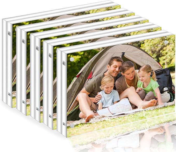 5x7 Acrylic Picture Frames 5Pack, Magnetic Acrylic Photo Frames 5 by 7,20% Thicker Block,Clear Floating Picture Frame Free Stand Double Side, Lucite Frameless Frame Gift for Desktop Display