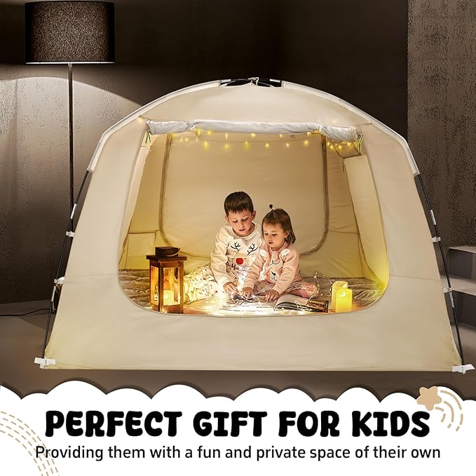 Bed Tent Bed Canopy Breathable 100% for Adult and Kids Light Reduction Sleeping Dream Tents Indoor Portable Big Space with String Light 4 Doors Twin Full Queen King Size