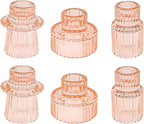 Double Sided Vintage Ribbed Taper Glass Candle Holders,Tea Candle Holder for Table Centerpieces, Wedding Decorations and Dinner Parties (Orange Pink, 6 PCS)