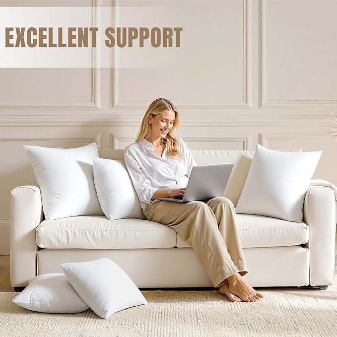 MIULEE 18x18 Pillow Inserts,Set of 2 100% Virgin Microfiber with Cotton Cover Throw Pillows for Couch Sofa and Bed