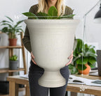 Worth Garden 2-Pack 19.5" H Plastic Urn Planters, Grayish White Large Lightweight Imitation Stone Textured Decorative Flower Plant Pots with Drainage Hole for Indoor Outdoor Patio Front Porch