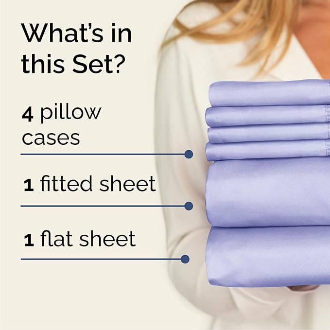 Cal King Sheets Set 6 Piece - Includes 4 Pillowcases - Bed Sheets Cal King Size - Soft Hotel Luxury Bedding - Cooling, Comfy & Breathable - 1 Flat & 1 Fitted & 4 Pillowcases w/ Deep Pockets - Lavender