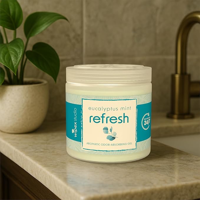 Wipex Odor Eliminator for Home - Eucalyptus & Mint Odor Absorber, 15 Oz Gel Jar, Long-Lasting Freshness, Ideal for Rooms, Offices, and Yoga Studios, Effective Odor Eliminator, 3Pk