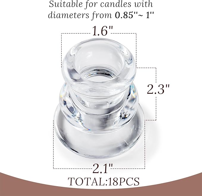 18PCS Taper Candle Holders Bulk,Clear Glass Candlestick Holders,Glass Candle Holder for Wedding Party,Festival Decoration