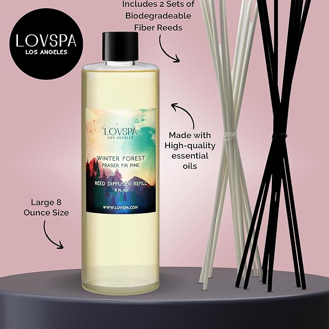 LOVSPA Winter Forest Pine Diffuser Oil - Holiday Essential Oils for Diffuser Refill & Air Freshener Room Spray - Long-Lasting & Natural Home Fragrance, Scented Oil for Diffusers, USA Made, 8 oz