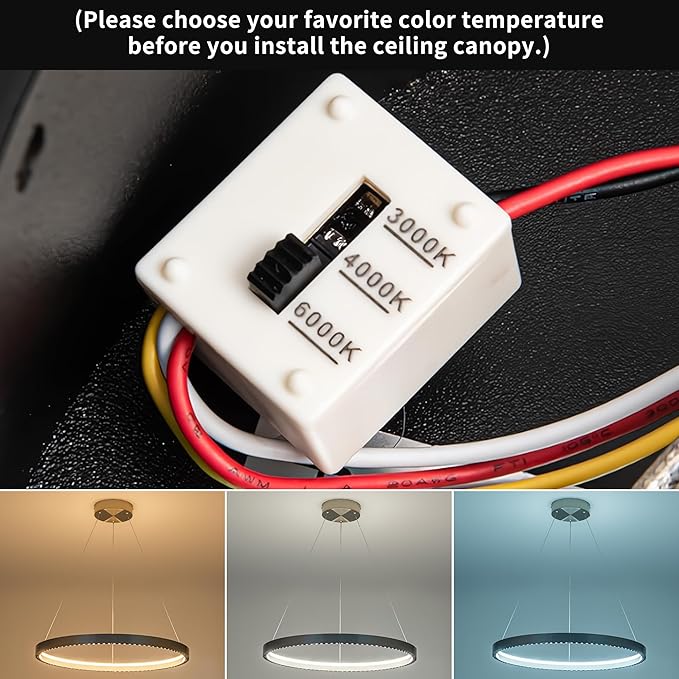 Modern Led Pendant Light,1 Ring Modern Circular Chandelier Dimmable Hanging Pendant Lighting for Living Room Dining Room Kitchen Island Foyer Office, 3000-6000K Brush Nickel