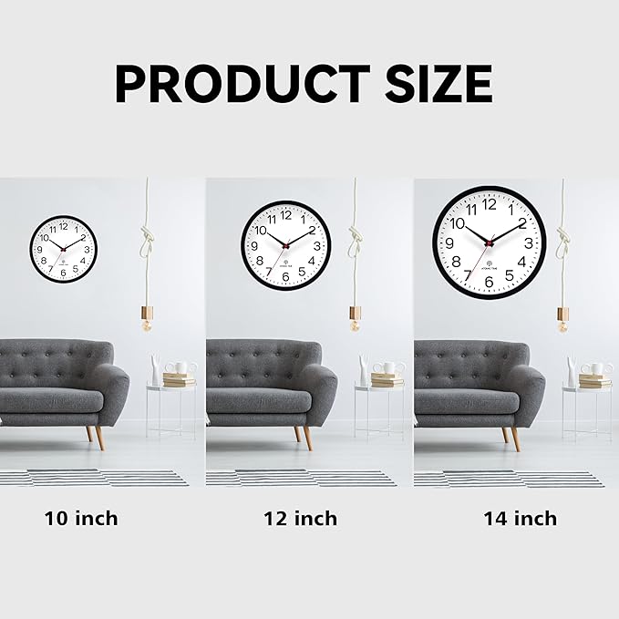 AKCISOT Atomic 10 Inch Wall Clock Analog Clocks for Indoor Kitchen, Battery Operated Clock for Bedroom Office Classroom Living Room(Black)