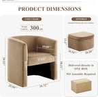 Mid-Century Velvet Living Room Chair with Storage Ottoman, Space-Saving Accent Chairs for Bedroom/Reading Spaces/Office, Khaki