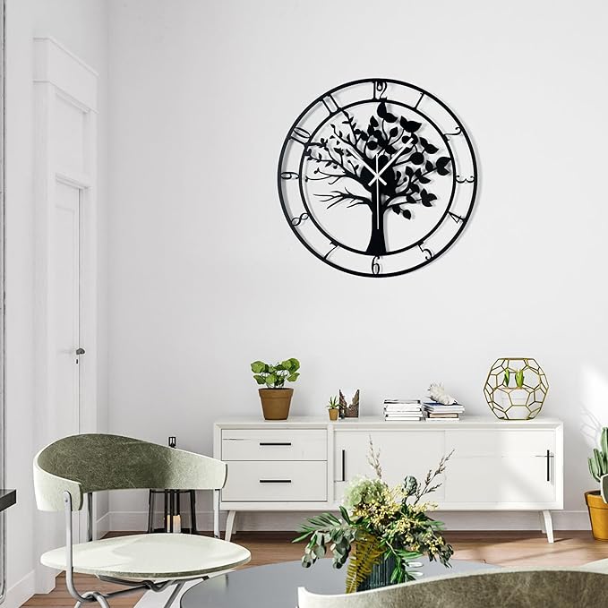 20inch/50cm Large Tree of Life Wall Clocks for Living Room Decor,Bedroom,Battery Operated Metal Big Decorative Silent Non Ticking Wall Clock for Farmhouse(Tree of Life, 20 inches)