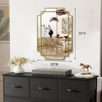 30x20 Inch Gold Bathroom Mirror, Wooden Frame with Scalloped Polished Beveled Glass, Modern Art Wall Decor for Vanity, Irregular Rectangle Mirror for Bedroom, Living Room, Fireplace & Entryway