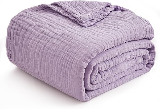 EMME Cotton Blanket Queen Size for Bed Soft Large Muslin Bed Blankets 80"x90" Lightweight Breathable All Season Gauze, Lavender