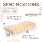 Homeforia Wood Floating Shelf 16 inch, High End Solid Natural Wood 16inch Floating Shelves for Wall Mounted, Unfinished Wooden Small Floating Shelves, Heavy Duty Bracket, 16 X 6.5 X 1.75 in, Set of 3