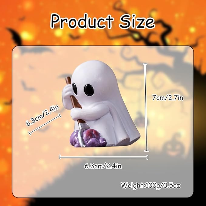 Halloween Ghost Figurine with Holding Fork, Funny Mini Resin Ghost Statue Halloween Decor for Bookshelf, Terrace, Bedroom,Porch and Tabletop
