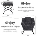 Plush Lazy Chair and Ottoman, Large Contemporary Accent Lounge Chair with Armrests and a Side Pocket, Modern Leisure Upholstered Sofa Reading Armchair with Footrest for Bedroom, Living Room