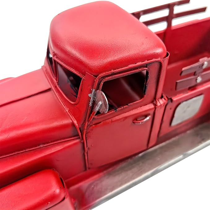Berfutall-11'' Iron Classic Red Truck Pick-up Model Collectible Vehicle Decoration, Metal Truck Christmas Decor ，Unique Blend of Vintage, Rustic, Farmhouse Truck Decor for Table Top Decor. (A)