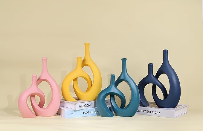 WUBIANJIE Yellow Ceramic Vase - Modern Boho Decor, Mustard Yellow, Round, Anti-Slip Base, Perfect for Living Room, Bedroom, Bathroom