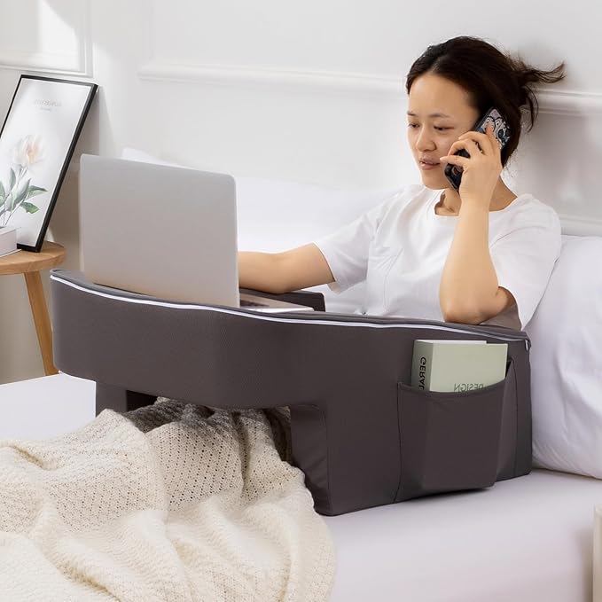 A Nice Night Lap Desk Rest Pillow for Adult,TV Trays Bed Pillow, Memory Foam Rest Pillow for Reading, Working, Playing Switch or Sitting in Bed Sofa Floor,DarkGrey