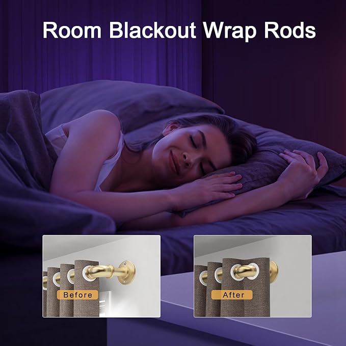 Brushed Gold Curtain Rods 18 to 120 in,Wraparound Curtain Rods,Adjustable Length,1 in Diameter Pipe,Wall or Ceiling Mounted,for Bedroom and Living Room (Brushed Gold 18” to 120”)