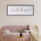 It Is Well With My Soul Wall Decor 32"x12" Bible Verse Christian Scripture Wood Framed Art Sign for Master Bedroom Living Room(Black)