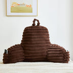 Faux Fur Fluffy Coffee Reading Pillow with Pockets, Luxury Striped Plush Decorative, Arm Rests and Back Surport for Bed Rest, Lounging on sofa, Large