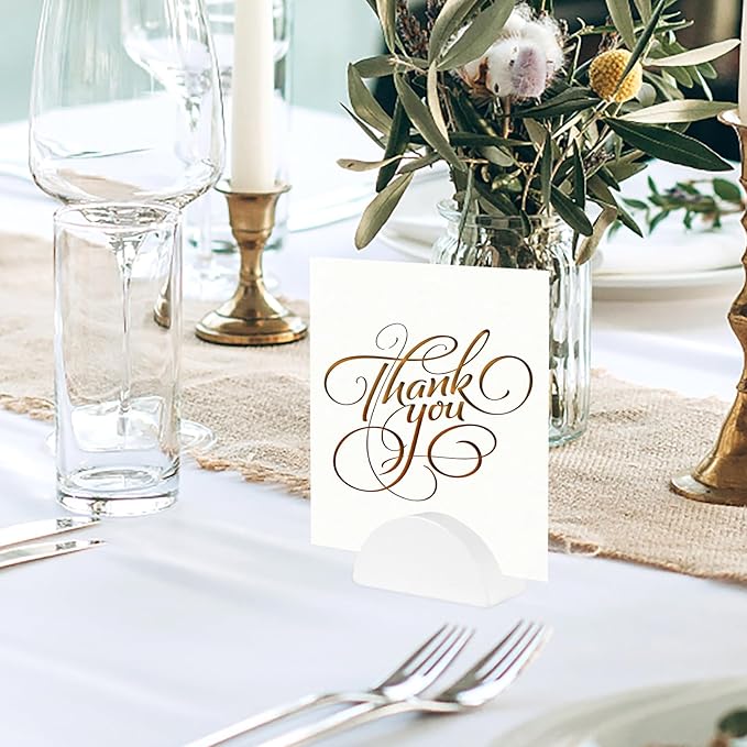 48PCS White Table Number Stands, Wooden Lightweight Wedding Table Name Holder, Small Size Place Card Holders, Semicircular Design, for Office Tag Photo Menu Clips Wedding Birthday Party Restaurant