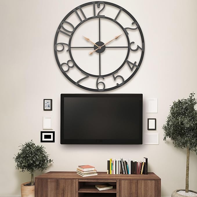 36 Inch Extra Oversized Large Giant Modern Decorative Wall Clock,Vintage Industrial Farmhouse Black Metal Big Arabic Numerals Large Clocks for Living Room Decor,Entrance Fireplace,Dinng Room