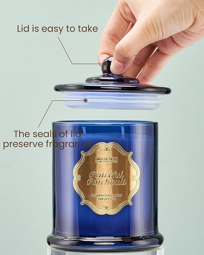 M&SENSE Patchouli Candles for Home Scented, Organic Soy Candles Non Toxic, Relaxing Aromatherapy Candles for Bathtub Spa Meditation, 2 Wick 12.7oz Large Candle 75 Hour Long Lasting,Father Gift