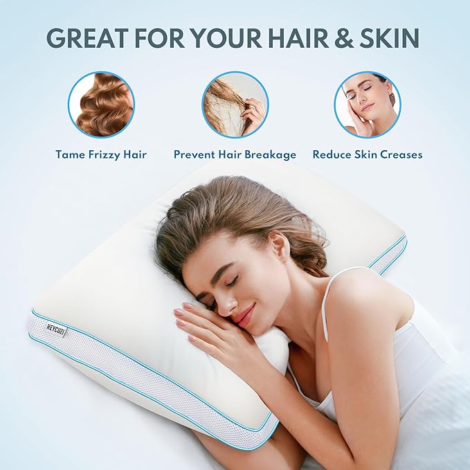 Bed Pillows Queen Size - Premium Luxury Hotel Quality Cooling Bed Pillows for Sleeping,Soft Fluffy & Memory Foam Filling,Support Loft Gusseted Bed Pillows for Side and Back Sleepers (Low)