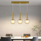 Mid Century Globe Pendant Light with Clear Glass for Kitchen Island Modern Gold Finish Hanging Light Fixture Retro Round Pendant Lighting for Living Room Bedroom Entryway(3-Light)