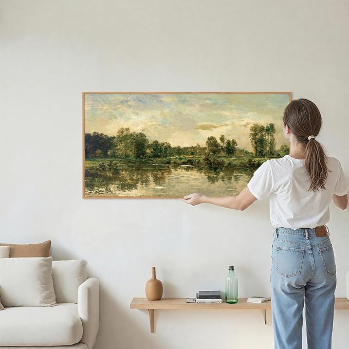 Tinonedraw Vintage Nature Framed Canvas Wall Art Set of 3, French Country Wall Decor, Rustic Landscape Farmhouse Art Paintings, Olive Green Trees Art Prints for Living Room Bedroom Office 20"x40"