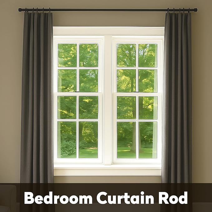 Black Curtain Rod 40-63 Inch Heavy Duty Ceiling Mount Option Living Room Office Thick Curtains Support Sturdy Iron Construction Professional Installation Hardware Complete Kit