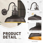 zeyu 2 Pack Outdoor Barn Light Fixtures, Farmhouse Gooseneck Wall Lights for Front Porch, 18" Dusk to Dawn Sensor Wall Sconces in Oil Rubbed Bronze Finish, 016-1BL-PC-2 ORB