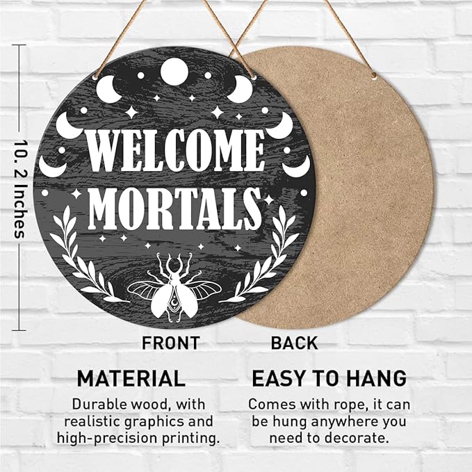 Muktoujaumai Witch Signs for Front Door, Witchy Hanging Sign Decor Halloween Wall Decorations Magic Witchcraft Sign for Gothic House, Porch, Entryway, Housewarming Gift for Wicca, Welcome Mortals