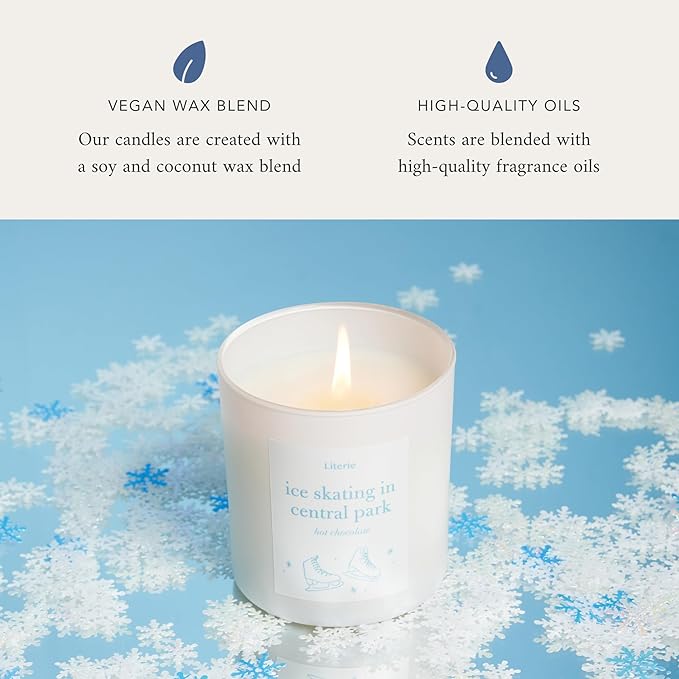 Literie NYC Inspired Scented Candle: Ice Skating in Central Park - Hot Chocolate Scent, 9oz, 50 Hour Burn, Vegan Soy & Coconut Blend Candle for Home Decor, Gift for Women & Men