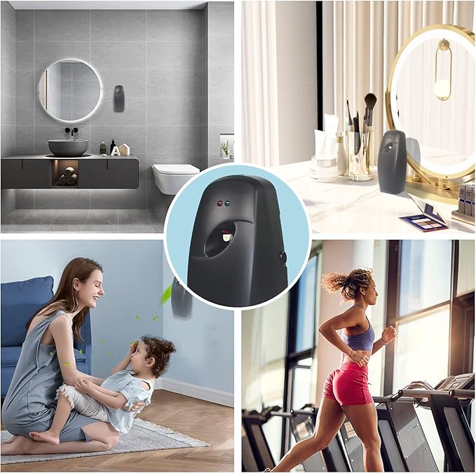 Automatic Air Freshener Spray Dispenser (2-Pack) ，Free Standing or Wall Mounted Automatic Aerosol Spray Dispenser Adjustable Aromatherapy Machines for Bedrooms, Bathrooms,Offices, Hotels (Black)