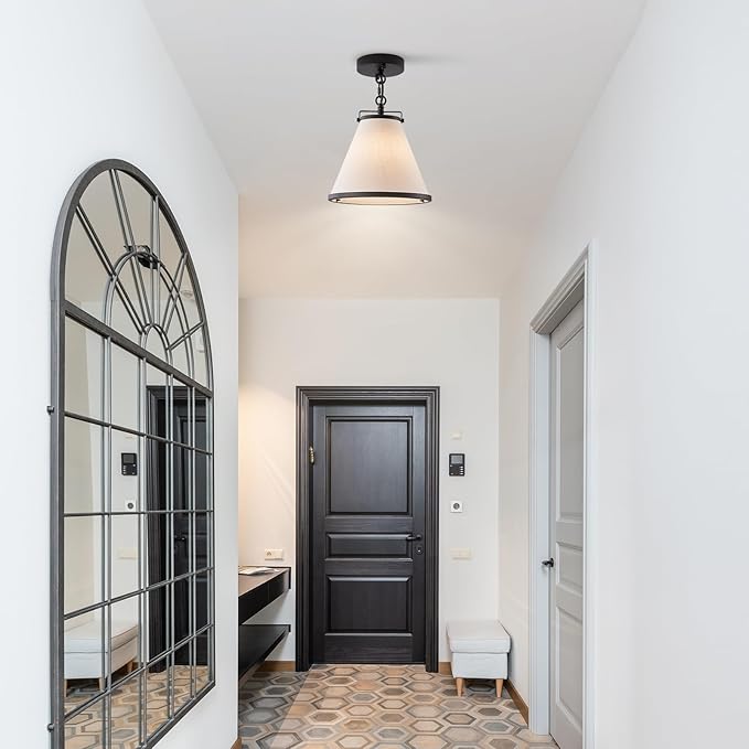 White Linen Pendant Lights for Kitchen Island Hemp Rope Black Hanging Pendant Light with Linen Lampshade 10in Transitional Pendant Light for Kitchen Sink Entryway Dining Room