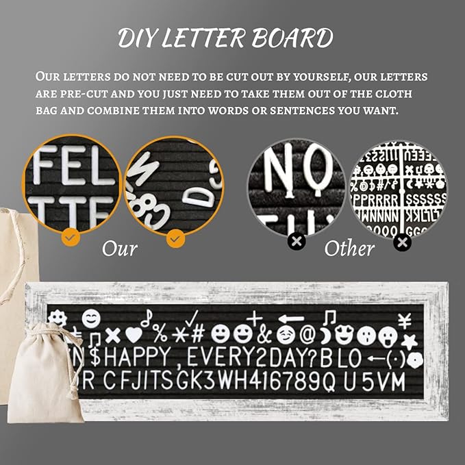 Picture Frames Collage Wall Decor Photo Frames Collage for Wall Decor, Rustic Felt Letter Board with 340 Letters and 30 Clips, Unique DIY Picture Frame Photo Organizer, Gifts for Teen Girls