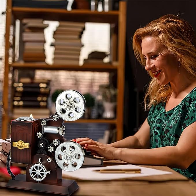 POPgifts Movie Projector Music Box, Mini Antique Vintage Craft Music Box Plays Tune for Elise Movie Theater Hollywood Theme Party Decoration for Cinema Time Bridal Shower Birthday Party Favor Supplies