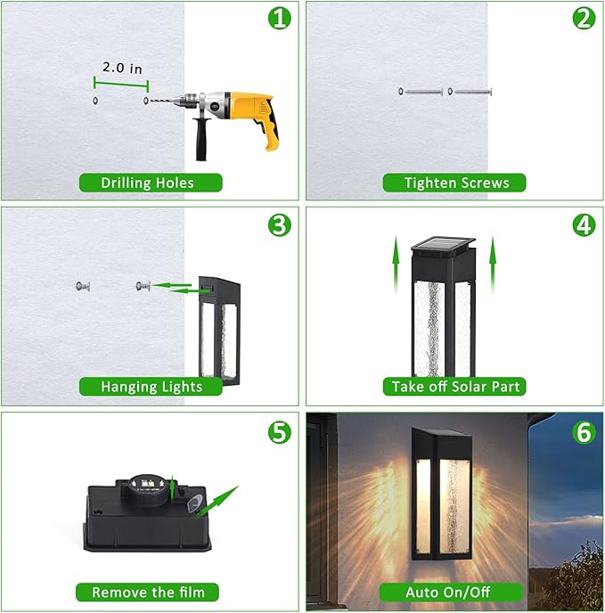 Solar Outdoor Lights, Metal Seeded Glass Fence Lights, Auto On/Off Waterproof Wall Lights,Warm/Color Changing Light Solar Lights for Wall Fence Patio Yard Porch Garden Decor,4 Pack
