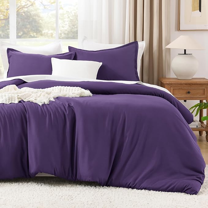 Litanika Purple Comforter Set King Size, 3 Pieces Lightweight Solid Bedding Comforter Set, All Season Fluffy Bed Set (104x90In Comforter & 2 Pillowcases)