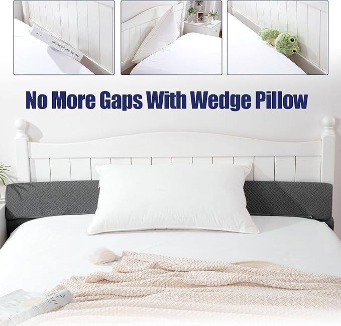 HOMBYS Wedge Pillow Headboard for Bed Gap,Foldable Bed Wedge Gap Filler King Size,Matterss Gap Filler,Multi Functional Bed Crack Pillow, Fill The Gap (0-7") Between Your Headboard and Mattress,Grey
