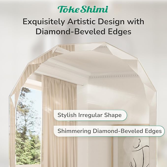 TokeShimi 24x36 Oval Bathroom Vanity Mirror Beveled, Frameless Mirror Bathroom Stylish, Shatterproof Decorative Irregular Wall Mirrored Modern Circle for Living Room, Entryway, Restroom