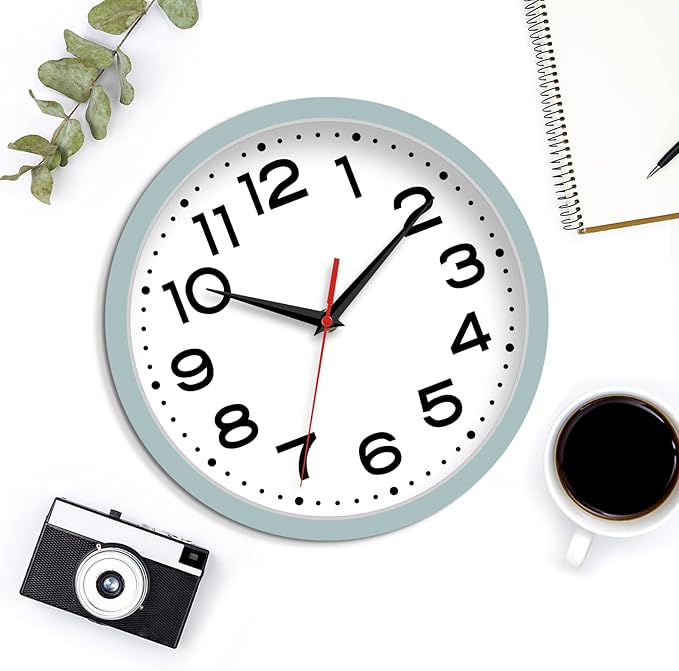 Wall Clock Silent Non-Ticking Modern Clock Battery Operated 12 Inch Small Classic Analog Decorative for Kitchen, Bathroom, Office, Bedroom, Home(Blue Gray)