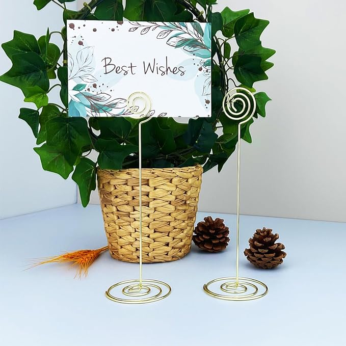 Place Card Holders - 10pcs 8.6" Tall Table Card Holders Table Number Holders Table Picture Stand Wire Photo Holder for Place Cards Wedding Party Office Desk Name Memo Menu Clips (Gold)