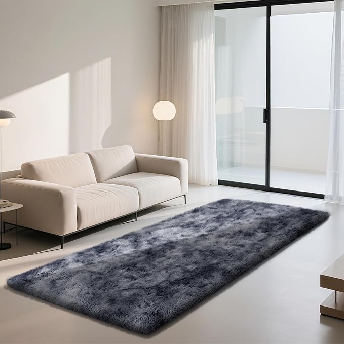 Soft Runner Rugs for Bedroom, Mottling Dark Grey 2x8 Runners for Hallways Fluffy Rug Carpet, Bedside Rug for Living Room Bedroom Kids Room Home Decor