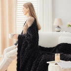 NEWCOSPLAY Super Soft Throw Blanket Black Premium Silky Flannel Fleece 3D Clouds Stylish Jacquard Lightweight Bed Blanket All Season Use 350GSM (Black, Throw(50"x60"))