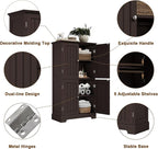 ChooChoo Bathroom Floor Cabinet, Modern Bathroom Storage Cabinet with 4 Doors and Adjustable Shelves, Freestanding Cupboard for Living Room, Espresso