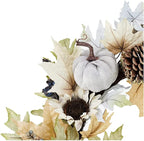 Admired By Nature 24 Inch Artificial Pumpkin Sunflower Fall Wreath Wall Door Farmhouse Decor For Home Office Thanksgiving Harvest Wreaths For Front Door Cemetery Wreaths Indoor Outdoor, Rustic White