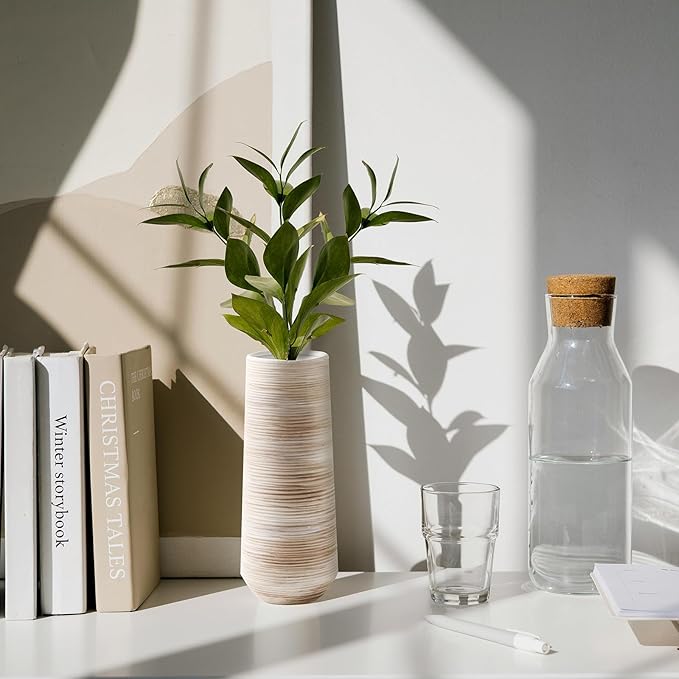 ALMA 9 Inch White Ceramic Flower Vase for Lego Flower Bouquet|Small Pampas Grass Vase for Home Decor,Tabletop, Bookshelf, Mantle,Living Room