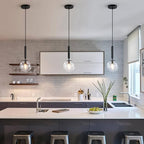 Modern Black Pendant Light Hanging Fixture Light for Kitchen Island Mid Century with Globe Pendant Light Clear Glass Pendant Lighting for Living Room Bedroom Entryway (1 Pack)